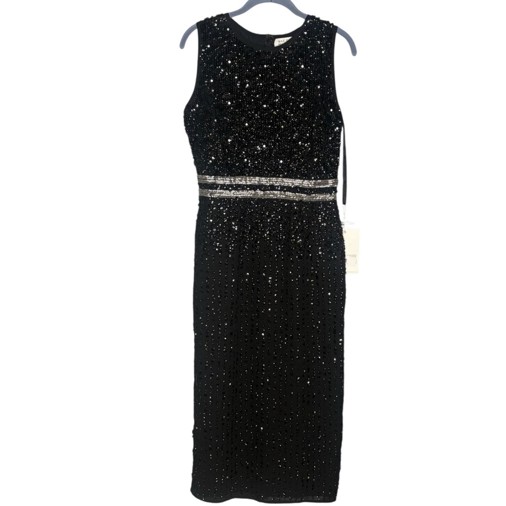 Mac Duggal Gown Black Sequin beaded Sheath women’s size 6 NWT midi dress - Picture 3 of 9